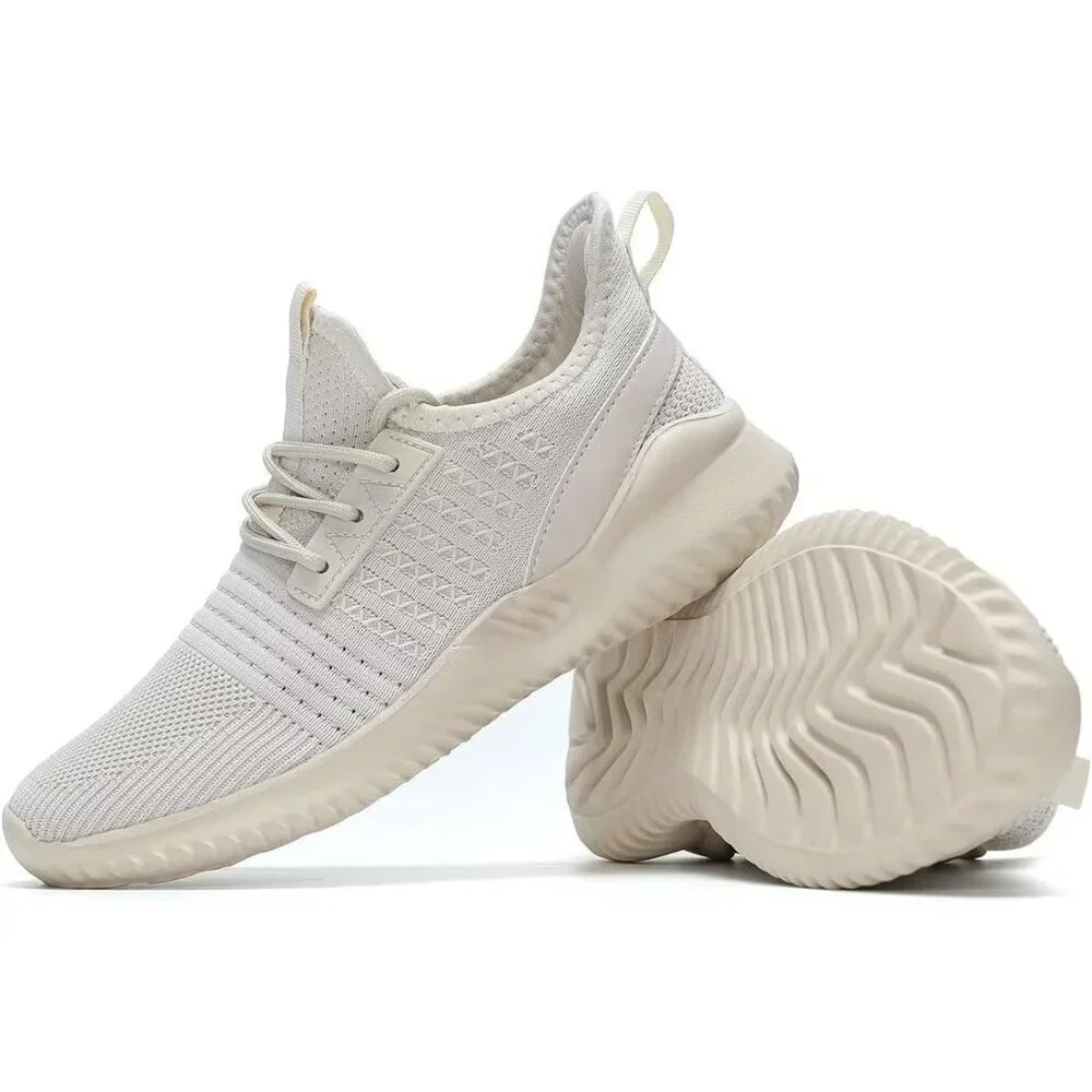 Women's Beige Lightweight Breathable Non Slip Athletic Mesh Fashion Sneakers